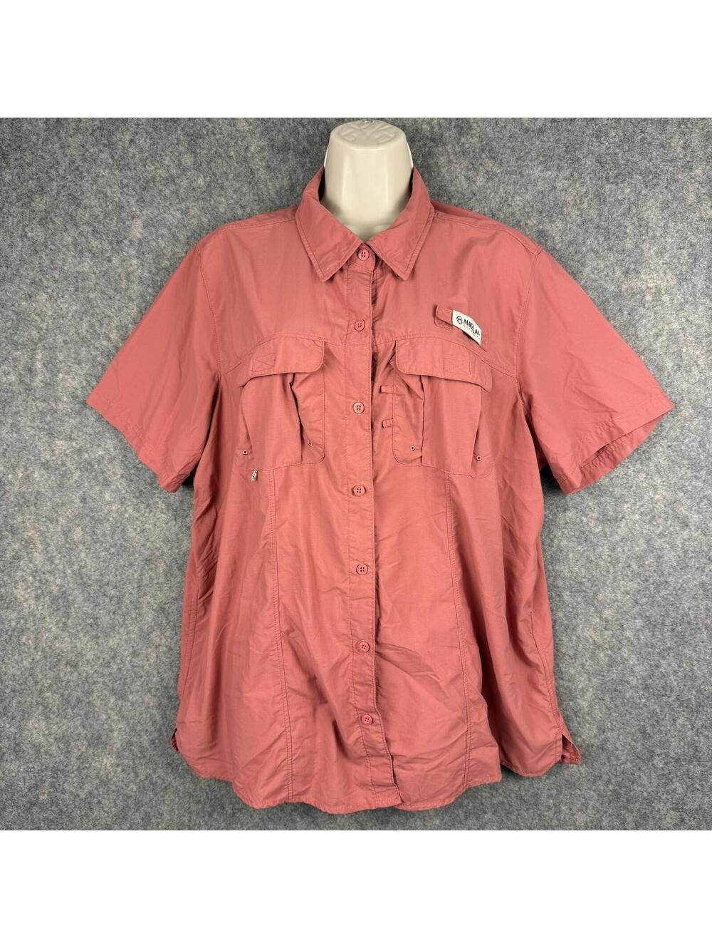 Magellan Fish Gear Relaxed Fit Moisture Wicking Button Shirt Salmon Size 1X 496